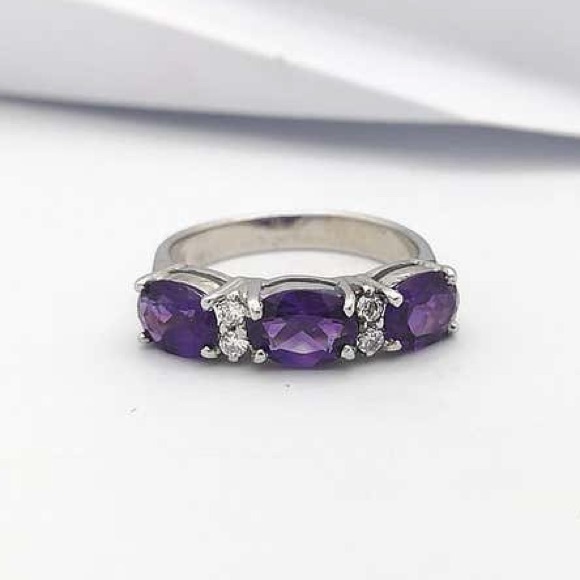 New Natural 2.32CT Amethyst Diamond 14K White Gold Hallmarked Ring - Picture 6 of 17